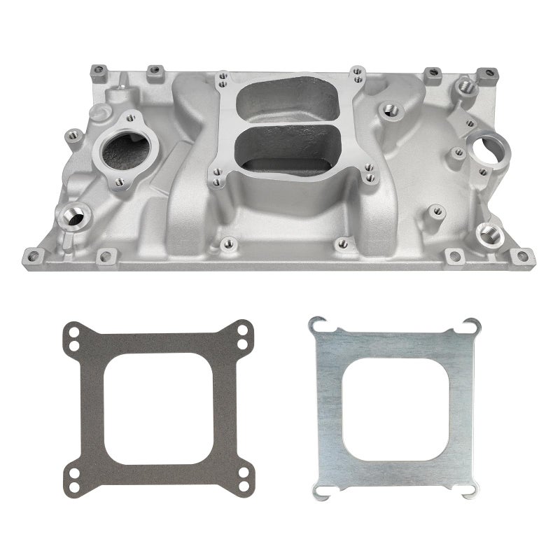 Htostar Racing Intake Manifold Dual Plane Carbureted Cast Aluminum Compatible with Chevy Small Block 19962002 Vortec 50 30557 350 SBC with Spread or Square Bore Carbs
